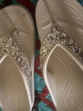 Crocs Women's Sparkle Champagne Flip Flop Sandals